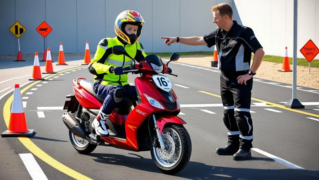 16-year-old rider taking UK CBT motorcycle test