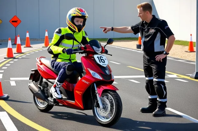 16-year-old rider taking UK CBT motorcycle test